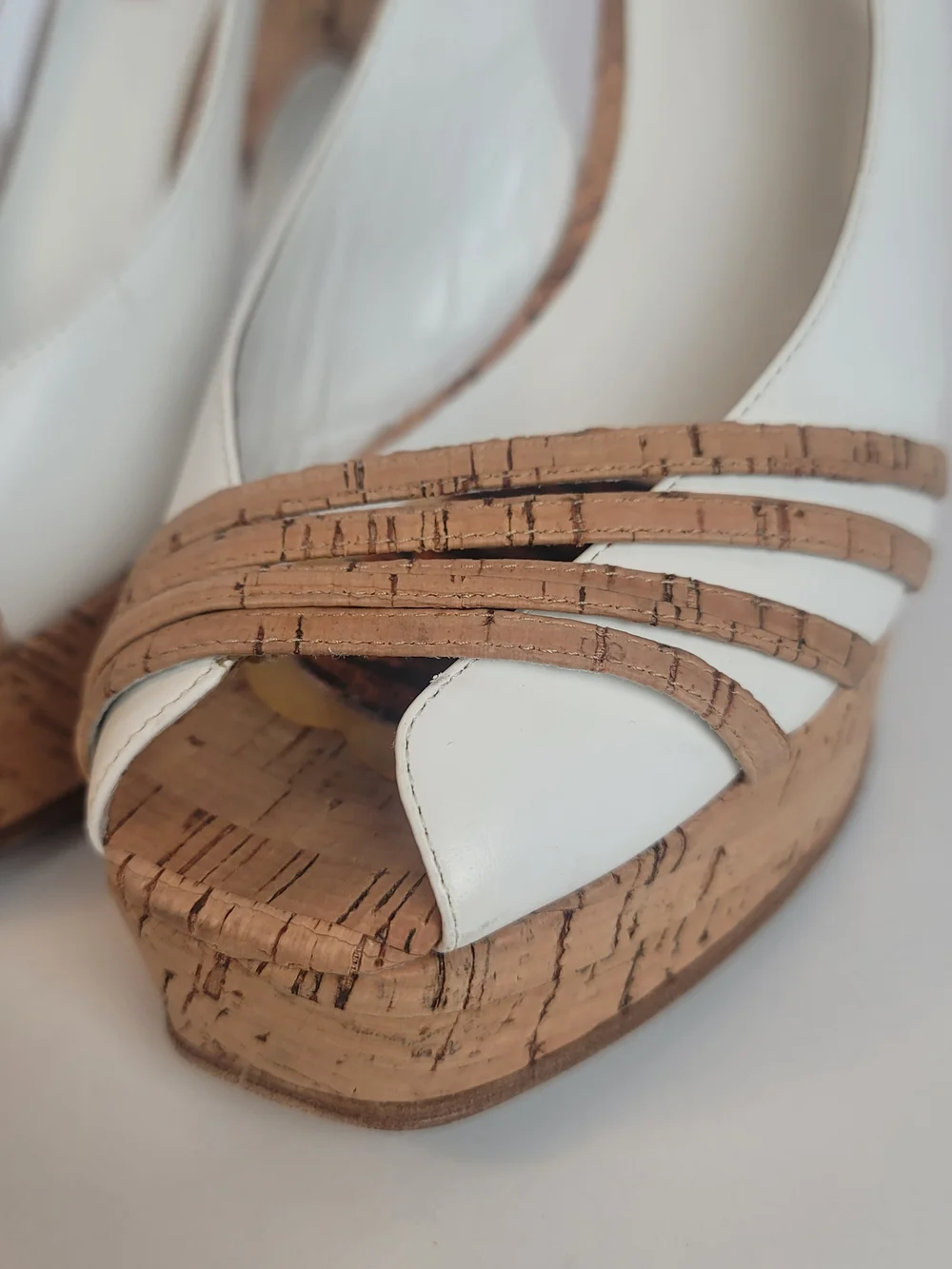 Betsey Johnson June Leather Cork Platform High Heel Wedge Sandals Cork Straps 10